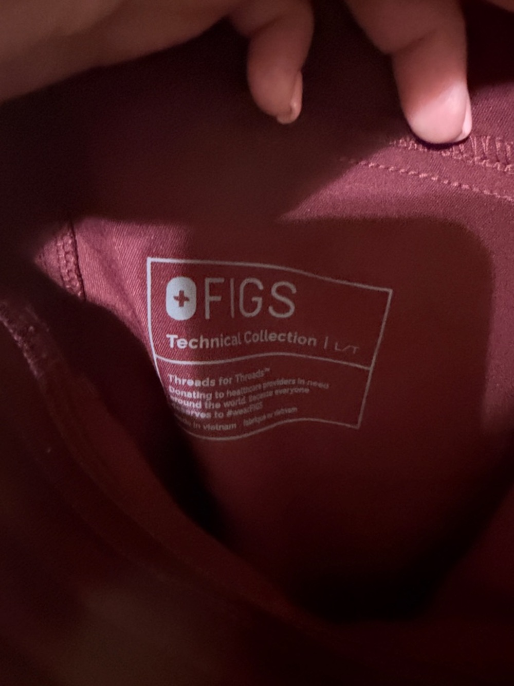 Figs Drawstring Cargo scrub pant in Burgundy with Gray Tie L/T - Picture 3 of 6
